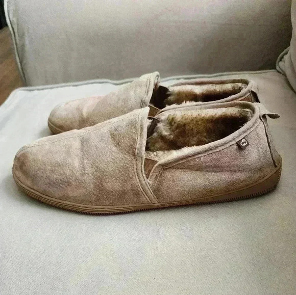 Size 13 Lamo Men's Romeo Suede Faux Fur Chestnut Slip On Slippers Shoe - Picture 3 of 6
